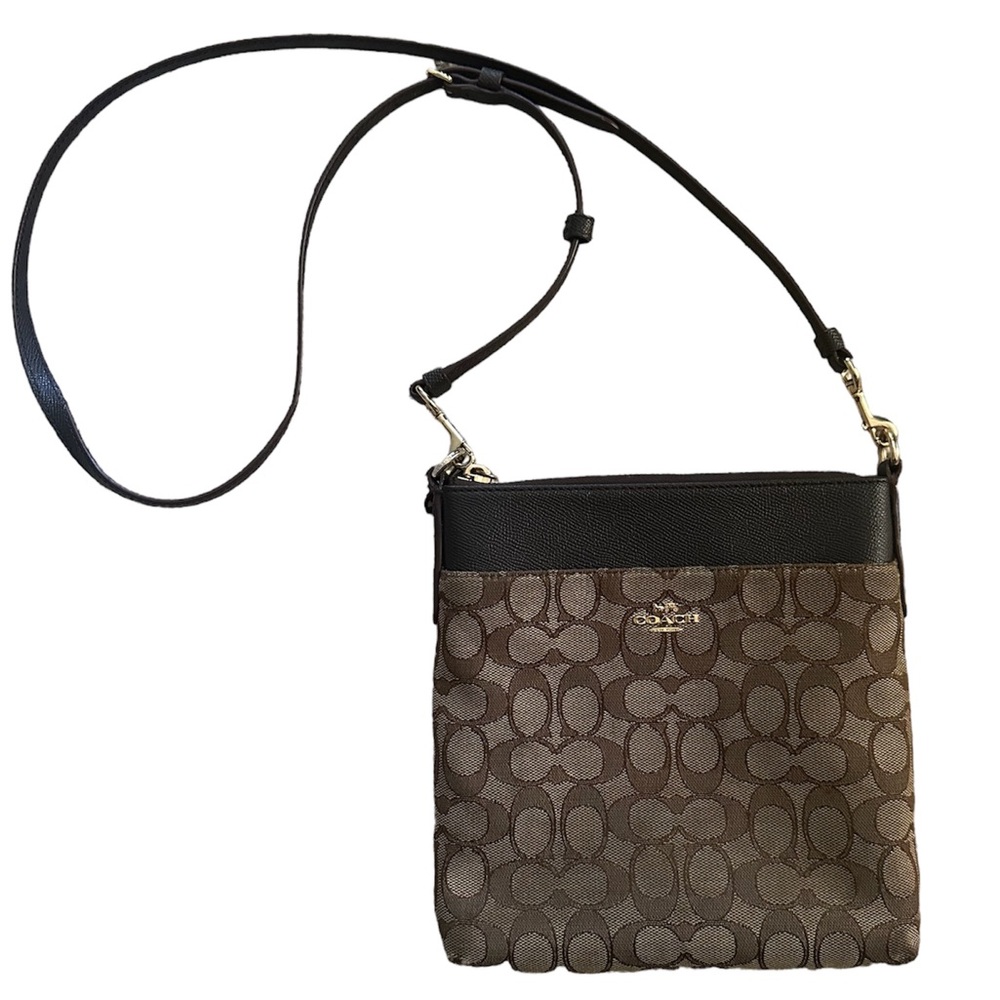 Coach Signature Jacquard Crossbody Bag Khaki/Brown Purse C Logo Adjustable Strap